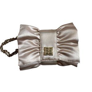 BCBG Maxazria Satin Bow Purse Clutch Evening/Cocktail Wristlet Champagne Cream